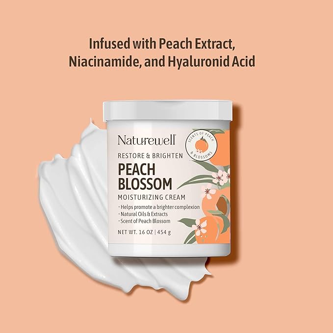 NATURE WELL Peach Blossom Restore & Brighten Moisturizing Cream For Face & Body, Infused With Peach Extract, Niacinamide, & Hyaluronic Acid, Promotes A Brighter Complexion, Pack of 2 (16 Oz Each)