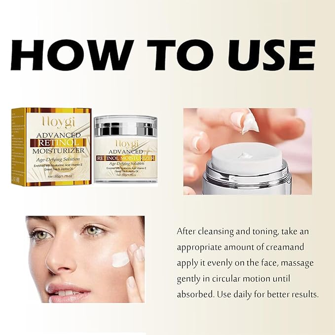 Advanced Retinol Moisturizer, Anti-Aging Cream with Hyaluronic Acid, Vitamin E, Green Tea & Jojoba Oil for Wrinkles, Hydrating and Improving Skin Elasticity - All Skin Type -1.7 Oz