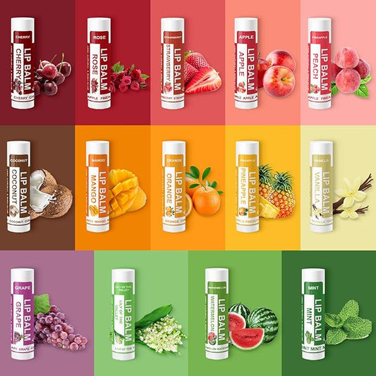 Yopela 42 Pack Natural Lip Balm Bulk with Vitamin E and Coconut Oil - Moisturizing, Soothing, and Repairing Dry and Chapped Lips Valentine's Gift - 14 Flavors - Non-GMO