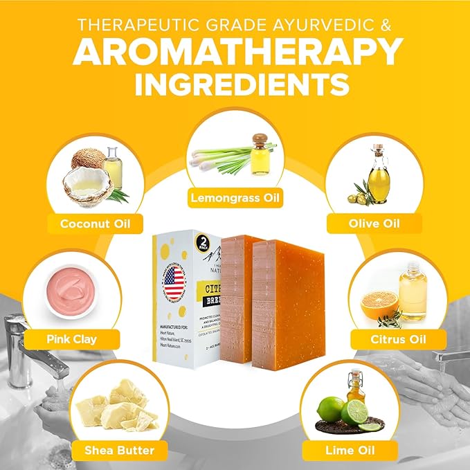 iHeart Citrus Lemon Soap Bar (2 Packs) with Lemon, Orange, and Shea Butter for a Rich Creamy Lather - Face & Body Wash - Envelops your Skin in a Burst of Refreshing Aroma