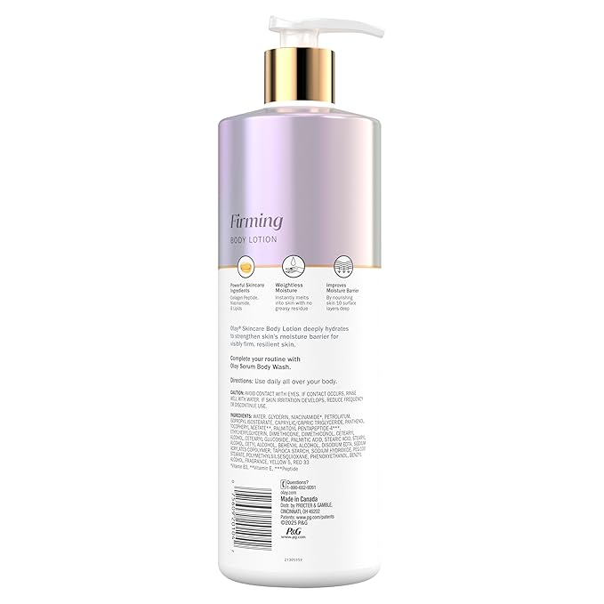 Olay Body Lotion for Women, Firming with Collagen Peptides Serum, Visibly Firmer Skin, 24hr Moisture & Hydration, Fast Absorbing Formula, Vitamin B3 Complex, For All Skin Types, 17 fl oz