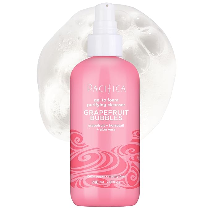 Pacifica Grapefruit Bubbles Gel-to-Foam Cleanser - Gentle Face Wash for Oily & Combination Skin, Helps Remove Excess Oil & Impurities, Helps Brighten, Vegan & Cruelty-Free Formula Dermatologist Tested