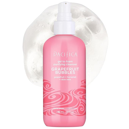 Pacifica Grapefruit Bubbles Gel-to-Foam Cleanser - Gentle Face Wash for Oily & Combination Skin, Helps Remove Excess Oil & Impurities, Helps Brighten, Vegan & Cruelty-Free Formula Dermatologist Tested