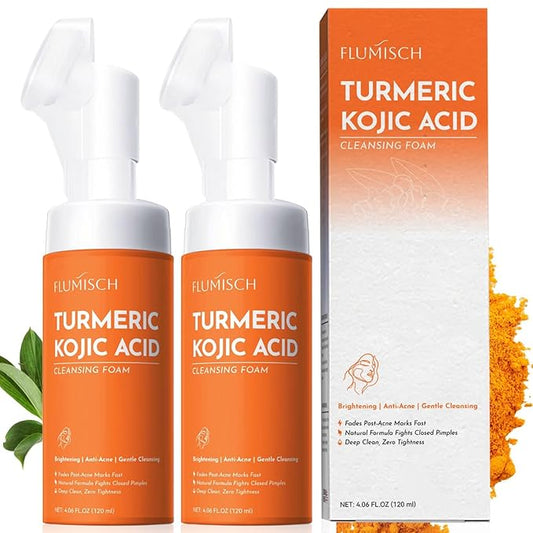 Turmeric Kojic Acid Foaming Facial Cleanser, Kojic Acid And Turmeric Exfoliating Face Wash With Brush (4.23 fl.Oz), 2pcs