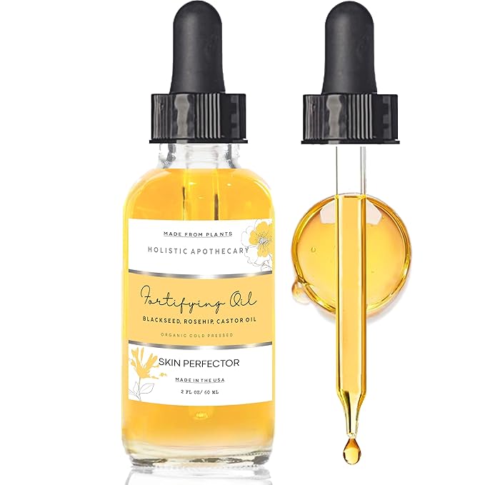 Black Seed, Rosehip & Castor Oil Organic Cold Pressed Fortifying Face Oil Anti-Age Facial Moisturizer Hydrating, Nourishing Miracle Oil Serum Glow for Dry Wrinkled Skin Natural Skincare (2 FL OZ)