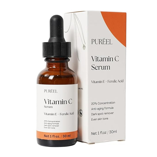Puréel 20% Vitamin C Serum for Face – Brightening Serum with Vitamin E & Ferulic Acid – Anti-Aging, Dark Spot Remover, Even Skin Tone, Wrinkle Reduction & Radiant Glow – 1 fl oz