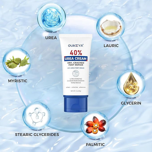 OUKEYA Urea Cream 40 Percent Tube 3 Oz, Foot & Hand Cream for Dry Cracked, 40 per Urea Lotion for Feet Maximum Strength