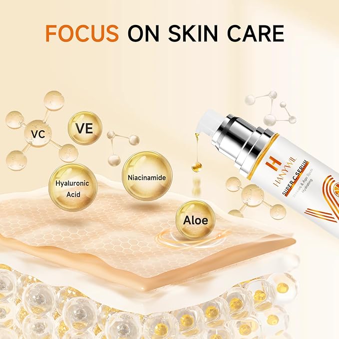 HANYWIL Super Vitamin C Serum for Women over 70, Vitamin C Serum for Face, Dark Spot Remover for Face, Hyaluronic Acid Skin Care, Targets Age Spots, Hydrates and Wrinkle Reduction 1.7fl oz