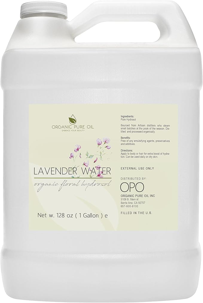 OPO Lavender Water Hydrosol - Pure Steam Distilled Natural Non GMO Calming Bulk Body, Face, Facial Toner, Aromatherapy, Set Makeup, Cleanser Mist Spritz (128 oz / 1 Gallon)
