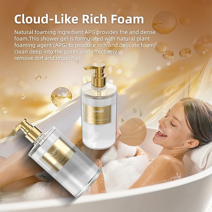 Vassili Fragrance Body Wash - Long-Lasting Aroma with Exotic Notes,Moisturizing & Gentle,For All Skin Types,Easy Rinse,12.3fl oz (Muskwood Whisper)