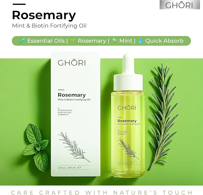Rosemary, Mint & Biotin Fortifying Hair Oil | Stimulates Hair Growth & Strengthens Follicles| Essential Oils for Healthy Scalp | Fast-Absorbing, Silicone-Free | 2 fl oz (59ml)