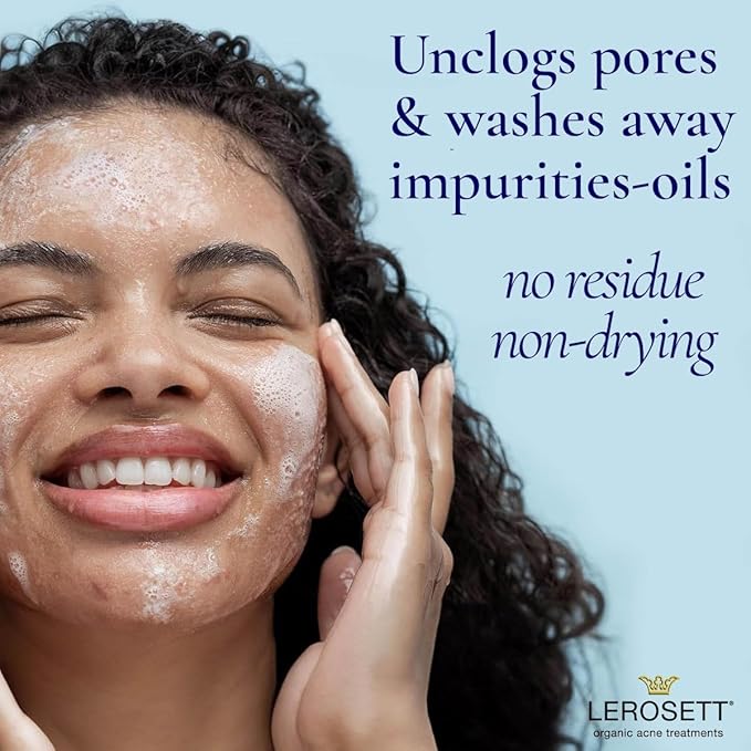 LEROSETT® Clear Skin Face Wash – Gentle Gel Cleanser with 60% Aloe-Rich Botanicals, 4% Glycolic Acid & Vit-E Microbeads – Fights Breakouts, Unclogs Pores, Balances Oil – Spa-Grade, Vegan – 6.7oz