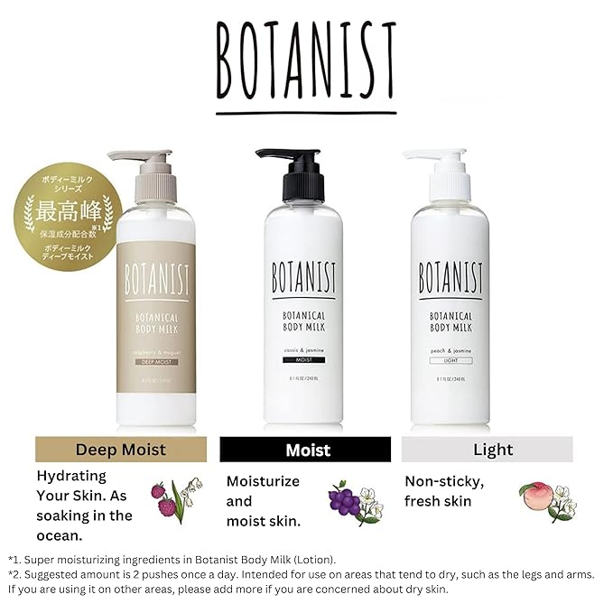 Botanist Shea Butter Body Lotion for Women, Dry Skin Moisturizer for Sensitive Skin by Argan Oil & Squalane, Full Body Moisturizer & Natural Body Lotion from Japan, MOIST, Cassis & Jasmine, 8.1 Fl Oz