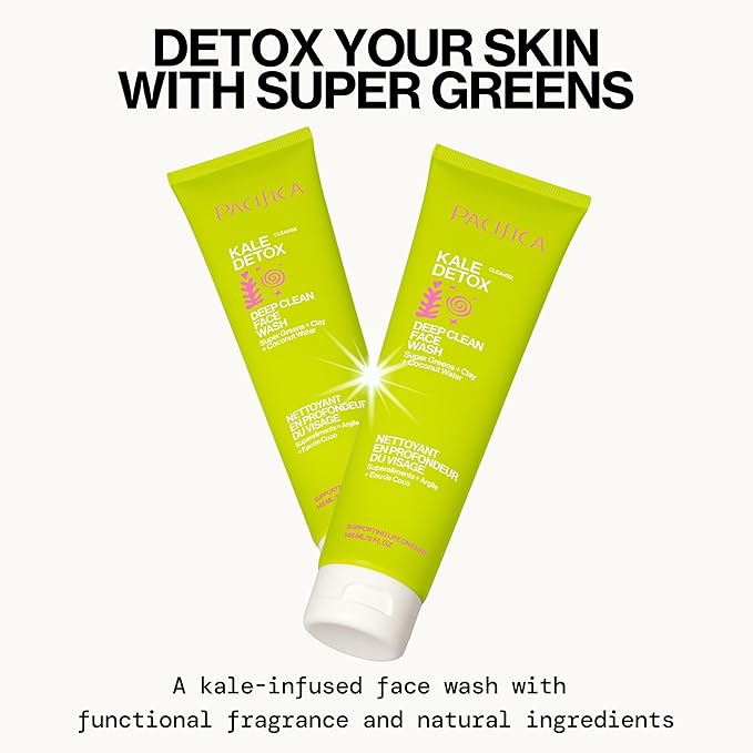 Pacifica Kale Detox Face Wash for Oily & Acne-Prone Skin, Deep Cleansing Facial Cleanser & Makeup Remover with Super Greens Kale, Seaweed & Clay, 5 fl oz –Clean Beauty, Vegan & Cruelty-Free