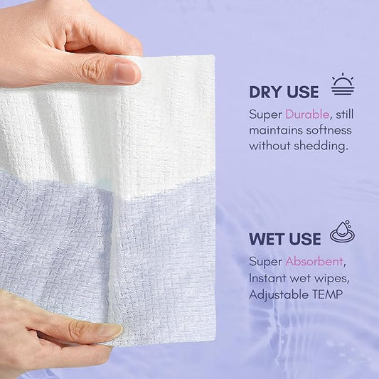 PoeticEHome Extra Thick Face Towels Disposable | Cotton Soft Dry Wipes Biodegradable for Facial Cleansing & Makeup Remover (4 Pack)