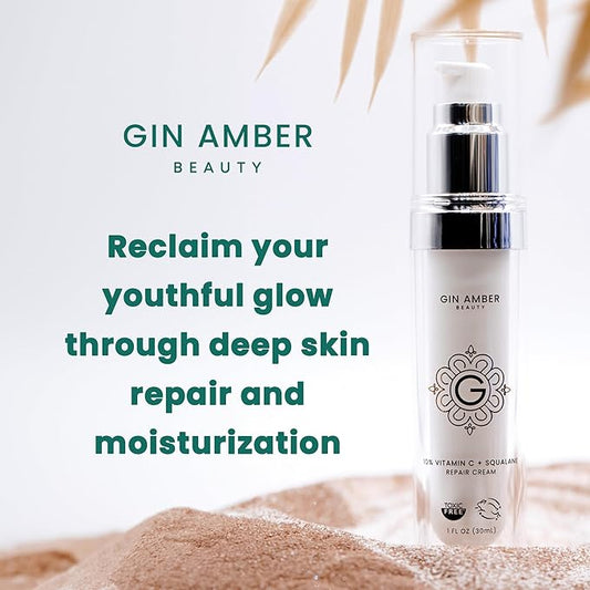 Gin Amber Beauty - Vitamin C (10%) + Squalane Repair Cream - Face Moisturizer - Facial Cream- Dark Spot Corrector - Primer - (30ml - 3-Packs)