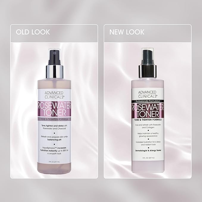 Advanced Clinicals Collagen + Rosewater Facial Mist Toner W/Charcoal & Aloe Vera. Alcohol-Free PH Balancing Formula Detoxifies & Hydrates Skin Improving Overall Skin Tone, Calming Face Mist, 8 Fl Oz