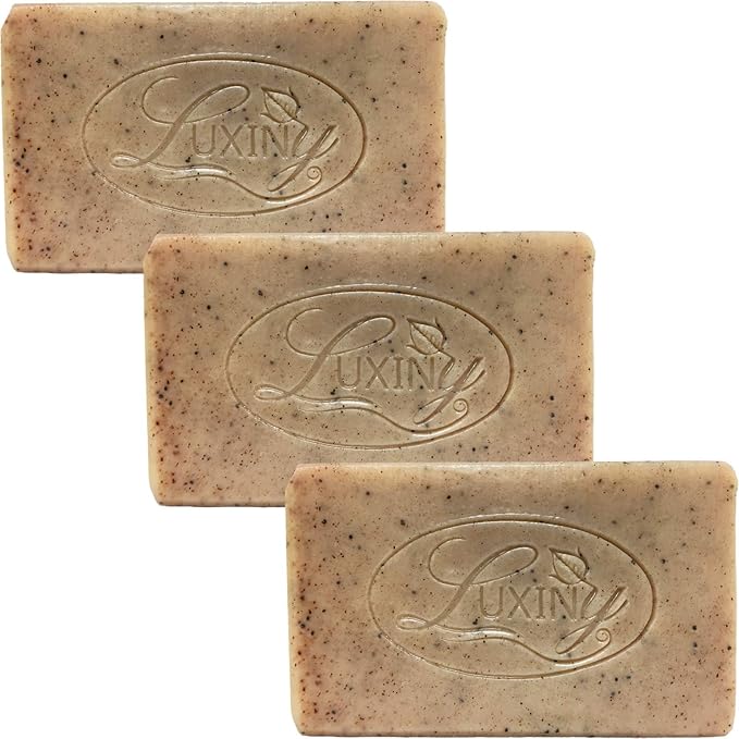 Natural Soap Bar, Luxiny Patchouli Scrub Handmade Body Soap and Bath Soap Bar is a Palm Oil Free Moisturizing Vegan Castile Soap with Essential Oil for All Skin Types Including Sensitive Skin (3 Pack)