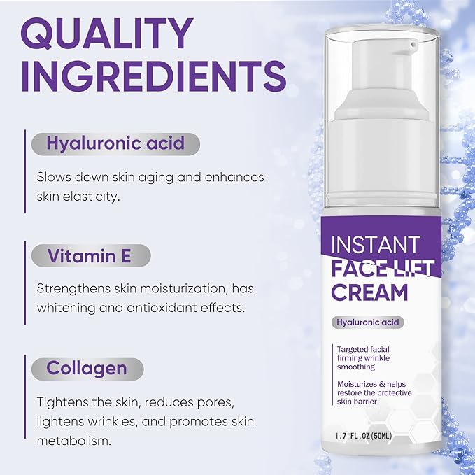 Instant Face Lift Cream, Effective 2-Minute Temporary Skin Tightening Cream, Visibly Firming Loose Sagging Skin, Repair and Smooth Wrinkles for Face and Neck, Purple