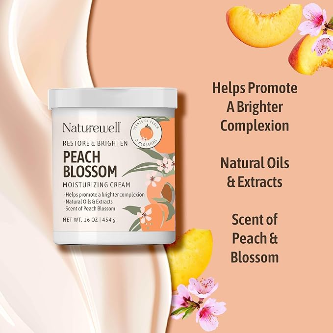 NATURE WELL Peach Blossom Restore & Brighten Moisturizing Cream For Face & Body, Infused With Peach Extract, Niacinamide, & Hyaluronic Acid, Promotes A Brighter Complexion, Pack of 2 (16 Oz Each)