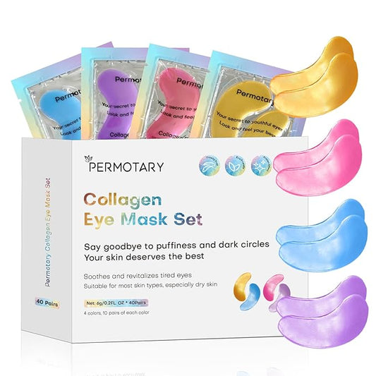 Permotary Under Eye Patches(40 Pairs), Collagen Crystal Eye Mask with Hyaluronic Acid, Under Eye Mask for Dark Circles, Puffy Eyes, Wrinkles, Treatment Skin Care