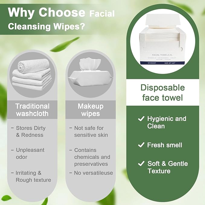 200 Count Disposable Face Towels – Value Pack Extra Thick Biodegradable Facial Cleansing Towels – Lint Free Dry Wipes – Soft Makeup Remover Cloth for Sensitive Skin