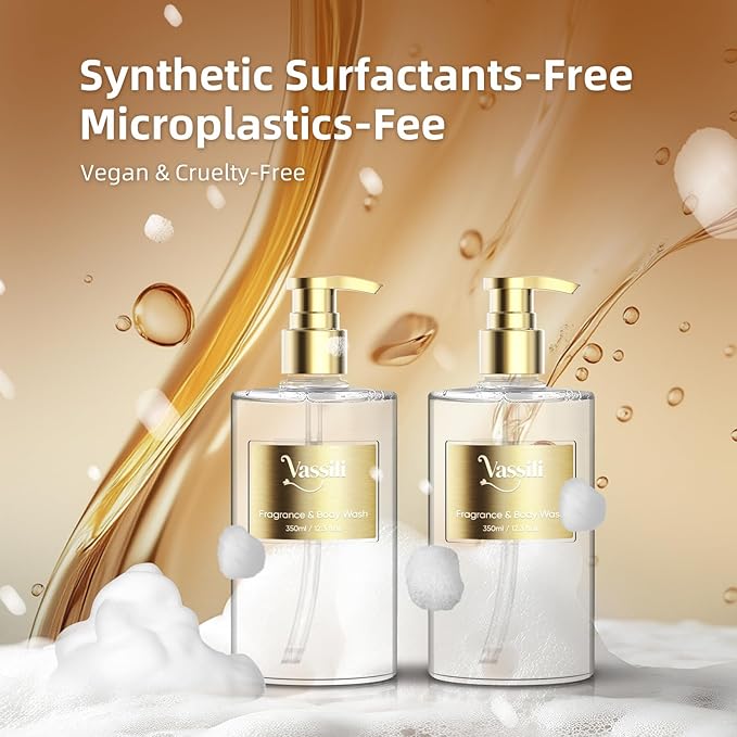 Vassili Fragrance Body Wash - Long-Lasting Aroma with Exotic Notes,Moisturizing & Gentle,For All Skin Types,Easy Rinse,12.3fl oz (Muskwood Whisper)