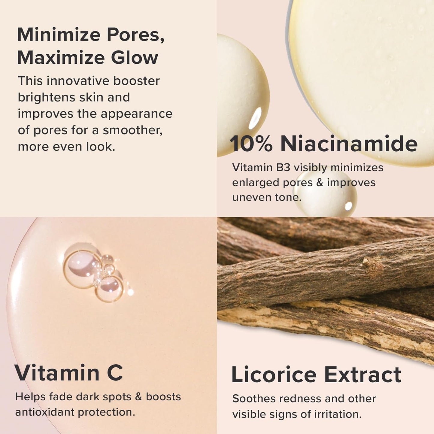 Niacinamide 10% Booster Serum – Vitamin B3, Vitamin C & Licorice Extract for Pores & Brightening, 0.67 oz