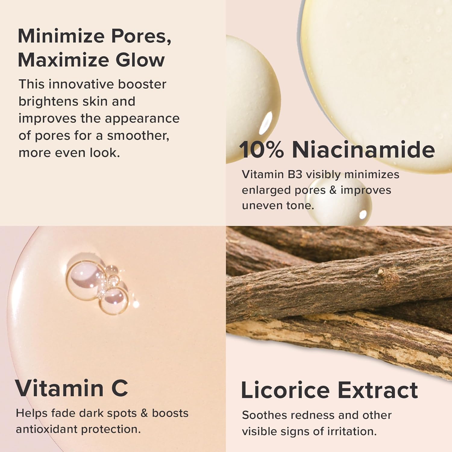 Niacinamide 10% Booster Serum – Vitamin B3, Vitamin C & Licorice Extract for Pores & Brightening, 0.67 oz