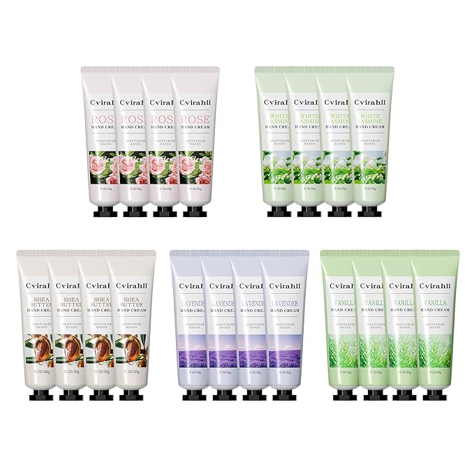Hand Cream Gift Set, 20-Pack Moisturizing Hand Lotion for Dry Cracked Hands, 5 Natural Scents, Bulk Holiday & Christmas Gifts for Women, Men & Party Favors
