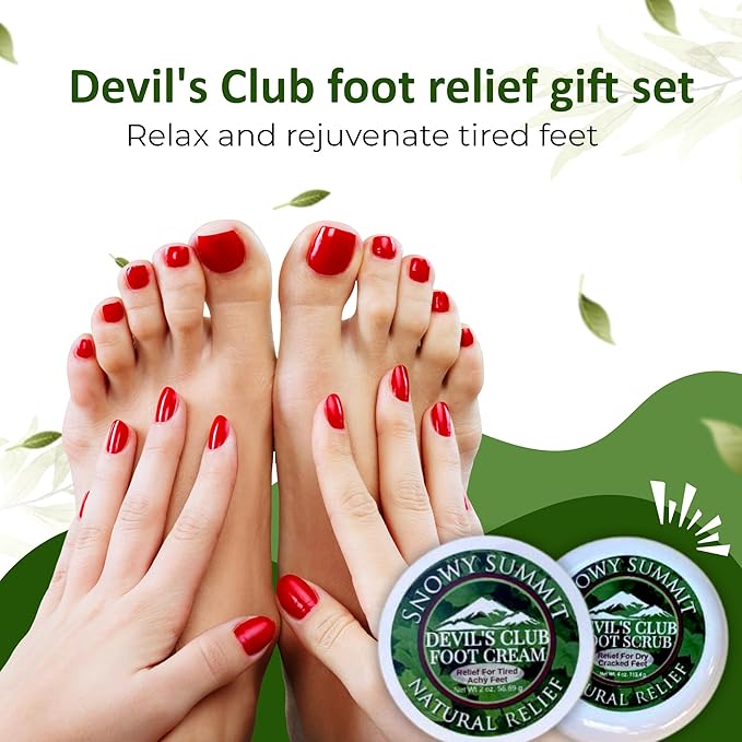 Devil's Club Foot Care Duo - All-Natural Foot Scrub & Foot Cream Set - Hydrating Foot Care Solution with Refreshing Scent & Handcrafted, Alaskan-Made Ingredients