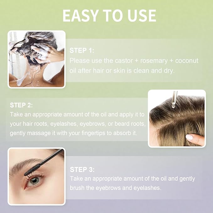 Cold Pressed Black Castor Oil for Hair Growth, 2 Pack - with Biotin, and Caffeine and oils like Coconut , Rosemary, Argan, for Hair, Eyelashes, Eyebrows, and Beard Care