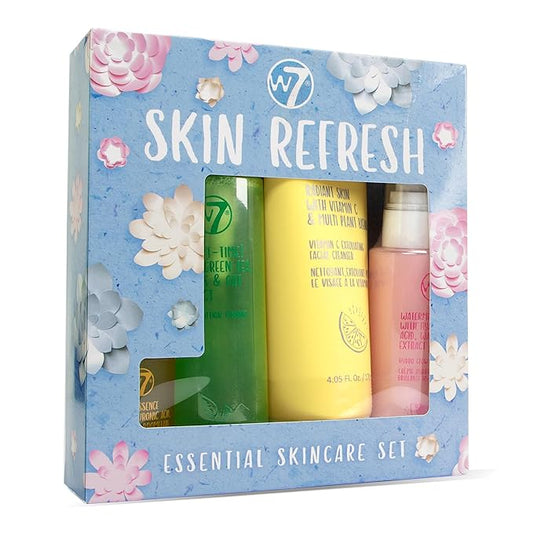W7 Skin Refresh Skincare Set | Face Cleanser, Toner, Serum & Moisturizer | Hydrating & Glow Boosting Routine | Full Size, Long Lasting Products to Use at Home