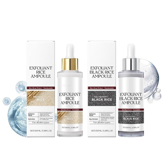 Peel Shot Glow Rice Ampoule Duo–2 PCS White & Black Rice Facial Serum Lightweight Hydrating Formula for All Skin Facial Exfoliator Pore Refining Dead Skin Cells Remover