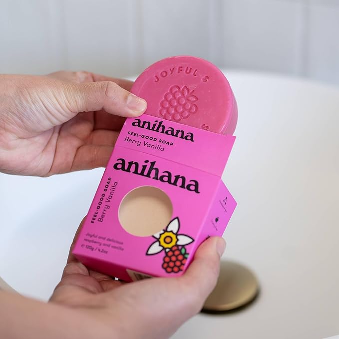 ANIHANA Feel-Good Soap Variety 3 Pack with Coconut Oil and Shea Butter, Gentle Cleansing, Paraben Free, Cruelty Free, Berry, Mango, and Lavender Scent, 4.2 oz each