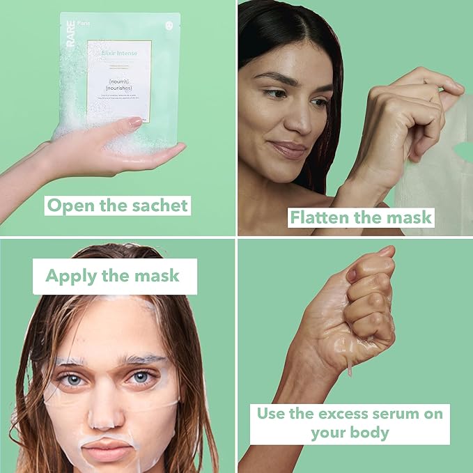Élixir Intense - Nourishing Facial Sheet Mask - Hydrating & Brightening - With Hyaluronic Acid & Squalene - Multi-Active Serum Formula - Nourishing, Firming & Revitalizing - 1 Pack