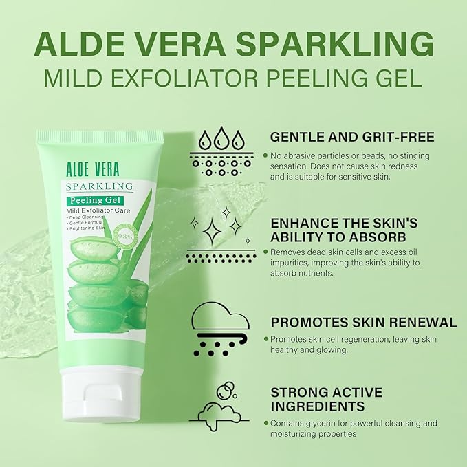 Purifying Exfoliating Peeling Gel Aloe Vera Sparkling Peeling Gel, Deep Cleansing Face Body Scrub Exfoliating Face Wash Facial Scrub Exfoliator Exfoliant Facial, Dead Skin Remover 3.38 FLOZ