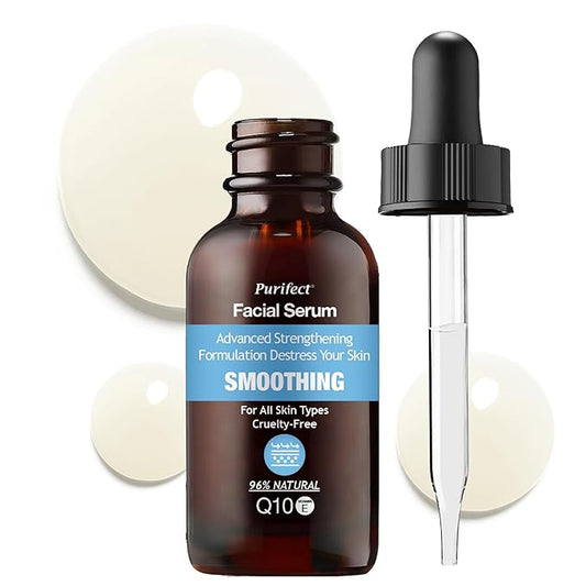 96% NATURAL Coenzyme Q10 Facial Serum for Anti Aging Moistrize Reduce Fine Lines Smooth Wrinkles with CoQ10 Ceramides Fruit Extract 30ml 1fl oz Non-Greasy and Fast Absorbing PURIFECT MADE IN USA