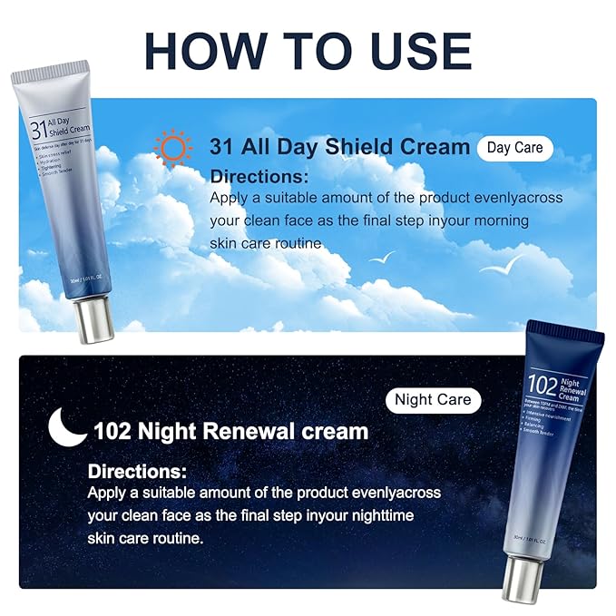 ZCMN 2 Pack All-day & Night Cream for Face - 31 All Day Shield Cream & 102 Night Renewal Cream -Intensive Skin Care All Day and Night Cream Moisturizing & Hydrating