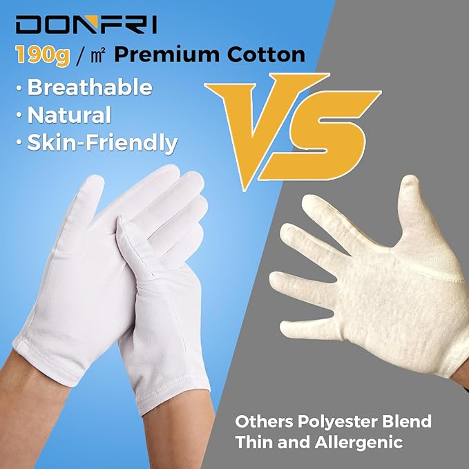 Donfri 6 Pairs White Moisturizing Gloves Overnight Cotton Gloves for SPA, Dry Hands Eczema, Hand Care, Day and Night Healing，Reusable