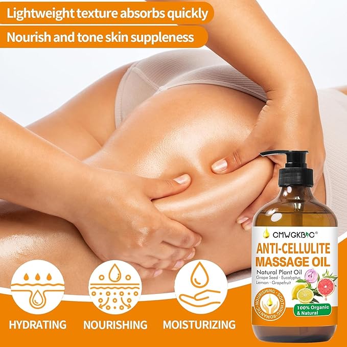 Anti Cellulite Oil Massage Oil for Massage Therapy,Body Oil for Skin Tightening & Cellulite Remover in Thighs and Butt,Cellulite Treatment Massage Oil,Assists with Firming,Toning & Moisturizes Skin