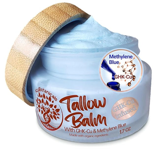 Copper Peptide GHk-Cu & Methylene Blue Infused Whipped Grass Fed Beef Tallow Balm, Fine lines, Wrinkles, Eczema, Acne, Full body Moisturizer, All skin types, With Organic Ingredients 1.7oz
