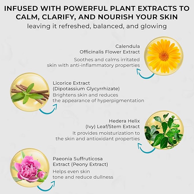 Clarifying Face Toner – Calendula Extract, Azelaic Acid & Ivy Leaf for Balanced, Hydrated & Revitalized Skin | Alcohol-Free, Unscented Toner for All Skin Types (200ML / 6.76 FL.OZ)