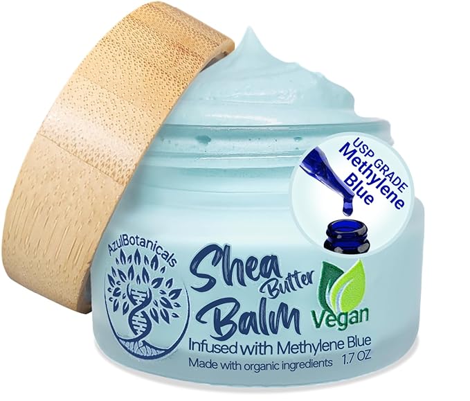 Vegan Methylene Blue Infused Shea Butter Balm for All skin types, Anti-Aging, Face and Fullbody Moisturizer, Stretchmarks, Rosacea, Psoriasis, Eczema, Acne, Organic Vegan Ingredients 1.7 oz