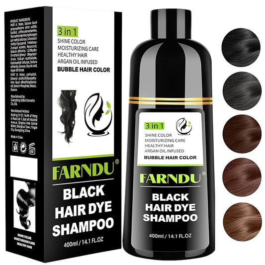 Black Hair Dye Shampoo for Women & Men, Gray Hair Coverage Herbal Natural 3 in 1 Hair Color Shampoo, Champu para canas