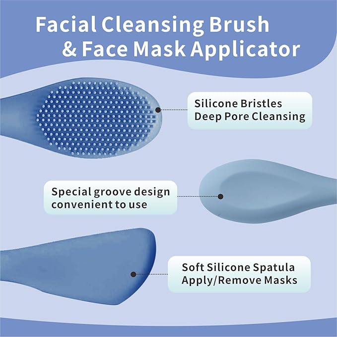 Silicone Face Scrubber, 2 in 1 Face Mask Brush, Pore Brush, Blackhead Remover, Facial Cleansing Brushes, Face Mask Applicator for Mud, Clay(Pink+Blue)