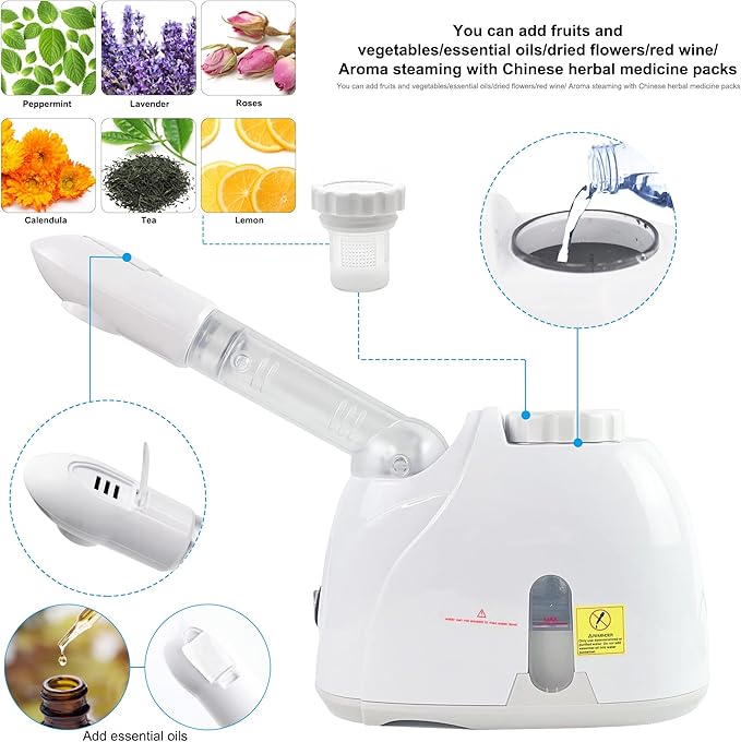 Facial Mist Steamer,YOKYAK Facial Steamers with 360° Rotatable Sprayer, Face Steamer for Facial Deep Cleaning, Hot Mist Humidifier Steam for Face Spa Sinuses Moisturizing, Homeuse or Salon