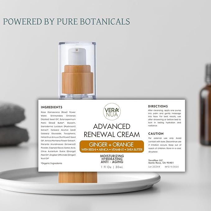 Ginger Orange Moisturizer Face Cream - With Reishi Mushroom, Arnica, Jojoba, Vitamin E, Shea Butter, Rose Water, and Arrowroot - Moisturizing, Anti Aging, and Hydrating