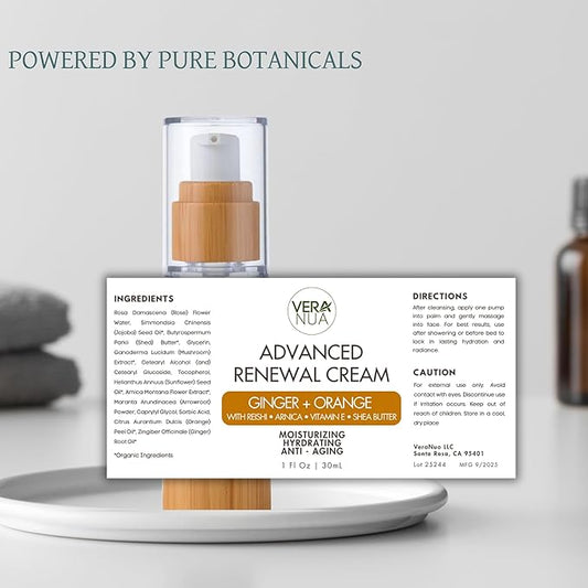 Ginger Orange Moisturizer Face Cream - With Reishi Mushroom, Arnica, Jojoba, Vitamin E, Shea Butter, Rose Water, and Arrowroot - Moisturizing, Anti Aging, and Hydrating