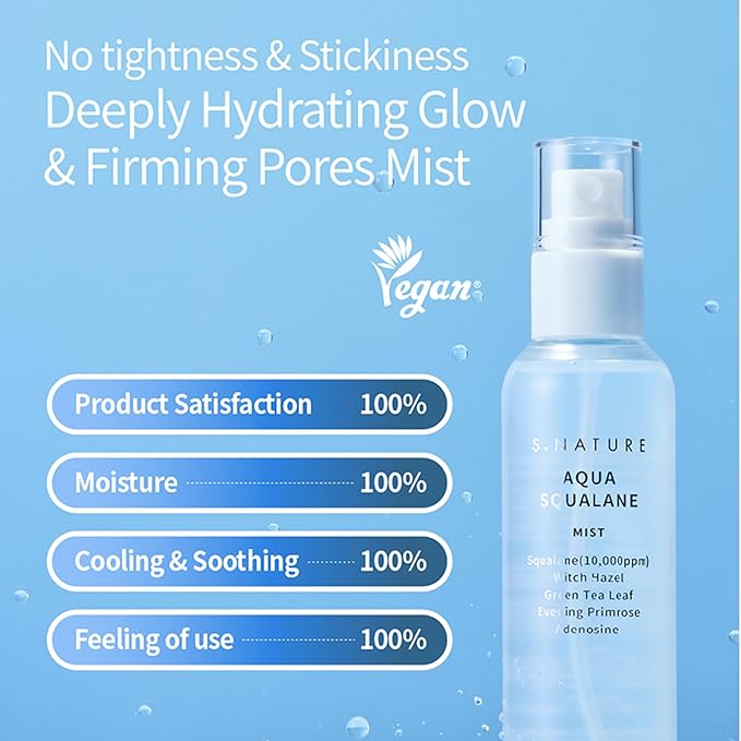 AQUA SQUALANE MIST, Vegan, Face Spray, Light-weight Face Moisturizer, Hydrating Mist for Glow Skin, Green Tea Extract for soothe skin, Korean Skincare (100ml, 3.38 fl oz.)
